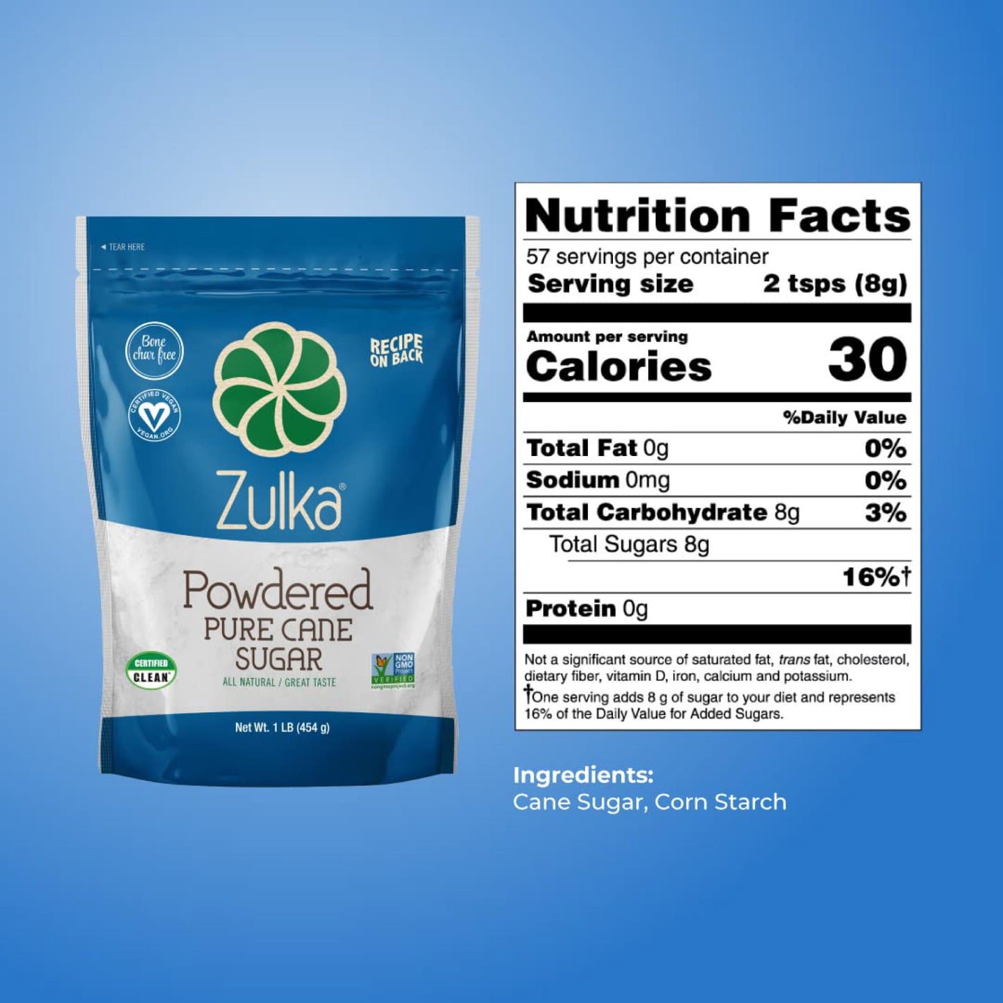 Zulka Powdered Pure Cane Sugar - 1 LB (Pack of 1)