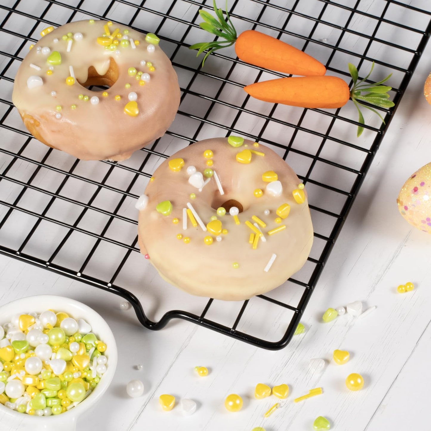 Cobakey Easter Sprinkles For Cookies 4.23 Ounce Spring Sprinkles For Baking Yellow & Green Edible Heart Perfect For Easter Cake