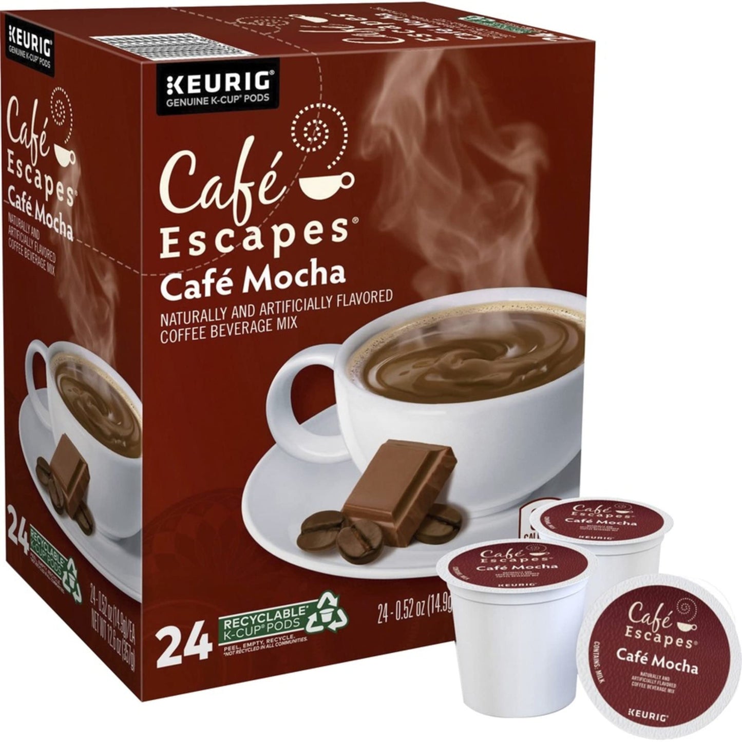 Café Escapes Single-Serve Coffee K-Cup Pods, Cafe Mocha, 24 Count, Brown, Model 5000203025