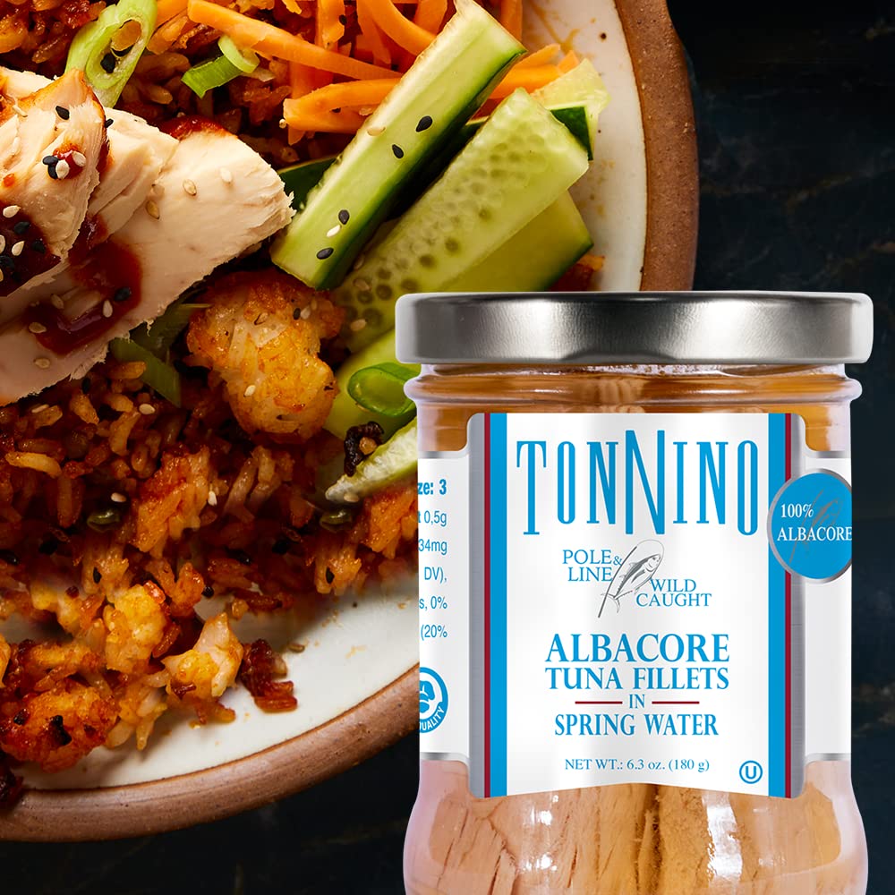 Tonnino Tuna Fish Albacore - Spring Water - Pack Of 6 - Alternative To Salmon - Protein Snacks - Ready To Eat Meals
