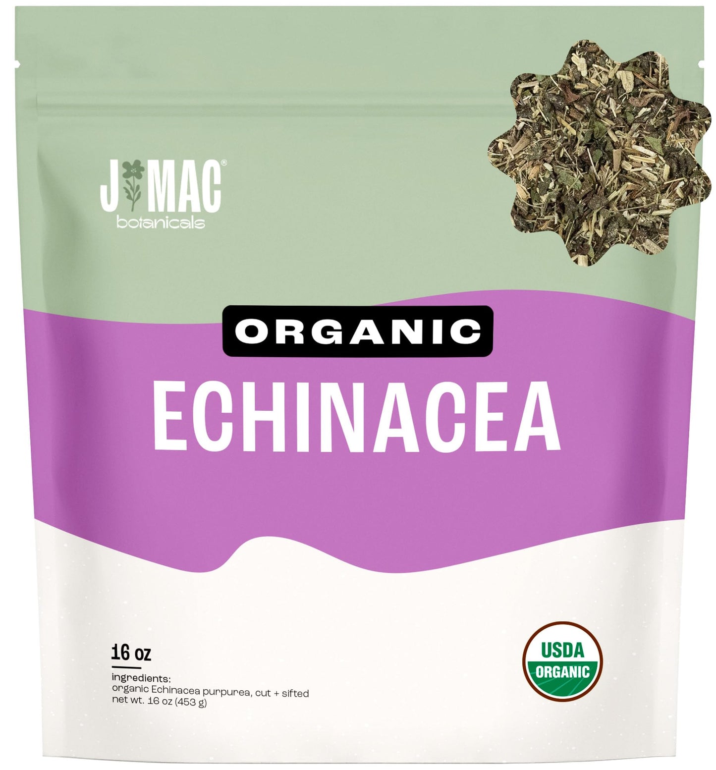 J Mac Botanicals  Organic Echinacea Herb & Sifted  Echinacea Purpurea  Organic Purple Cornflower Tea