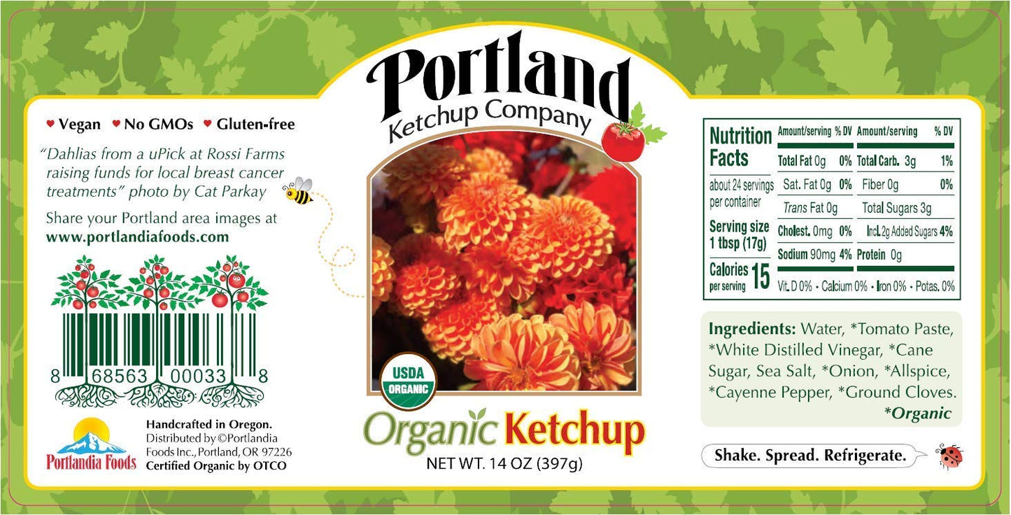Portland Organic Ketchup Gift Box By Portlandia Foods (14 Fl Oz - Pack Of 3) Naturally Gluten-Free Vegan Non-Gmo Usda Organic Ce