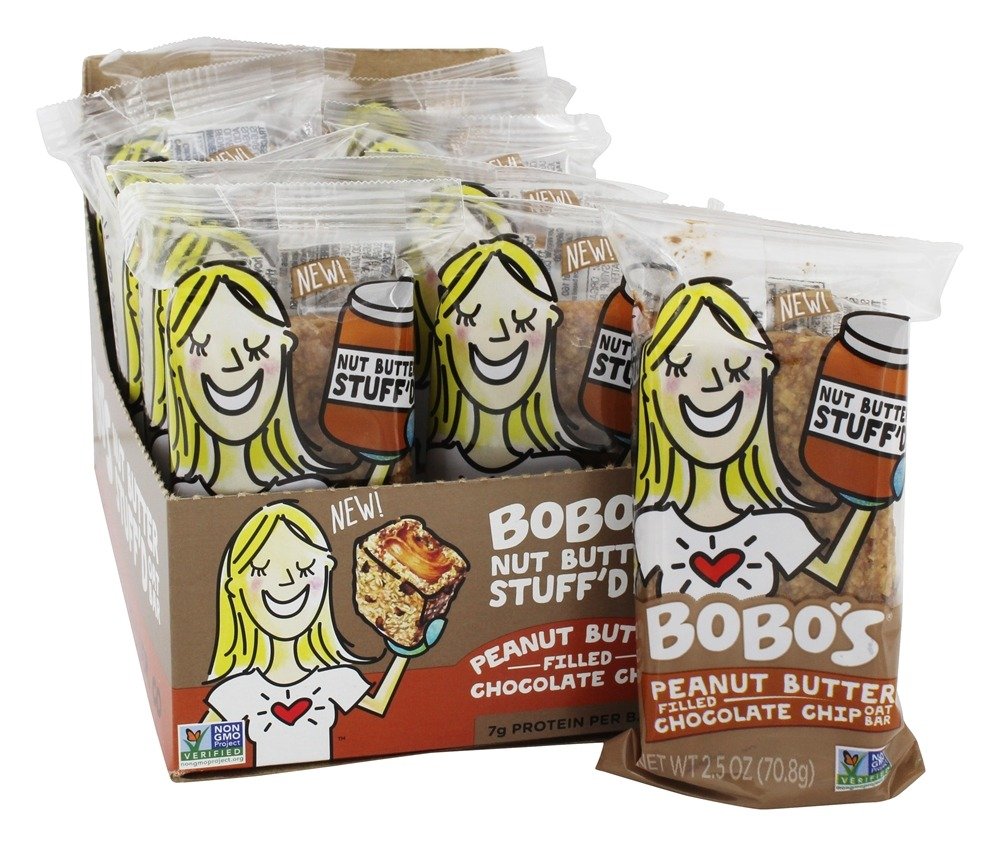 Bobos Stuffd Oat Bar, Chocolate Chip Peanut Butter, Gluten Free, Vegan, 12 Count, Brown, Model 0829262001002