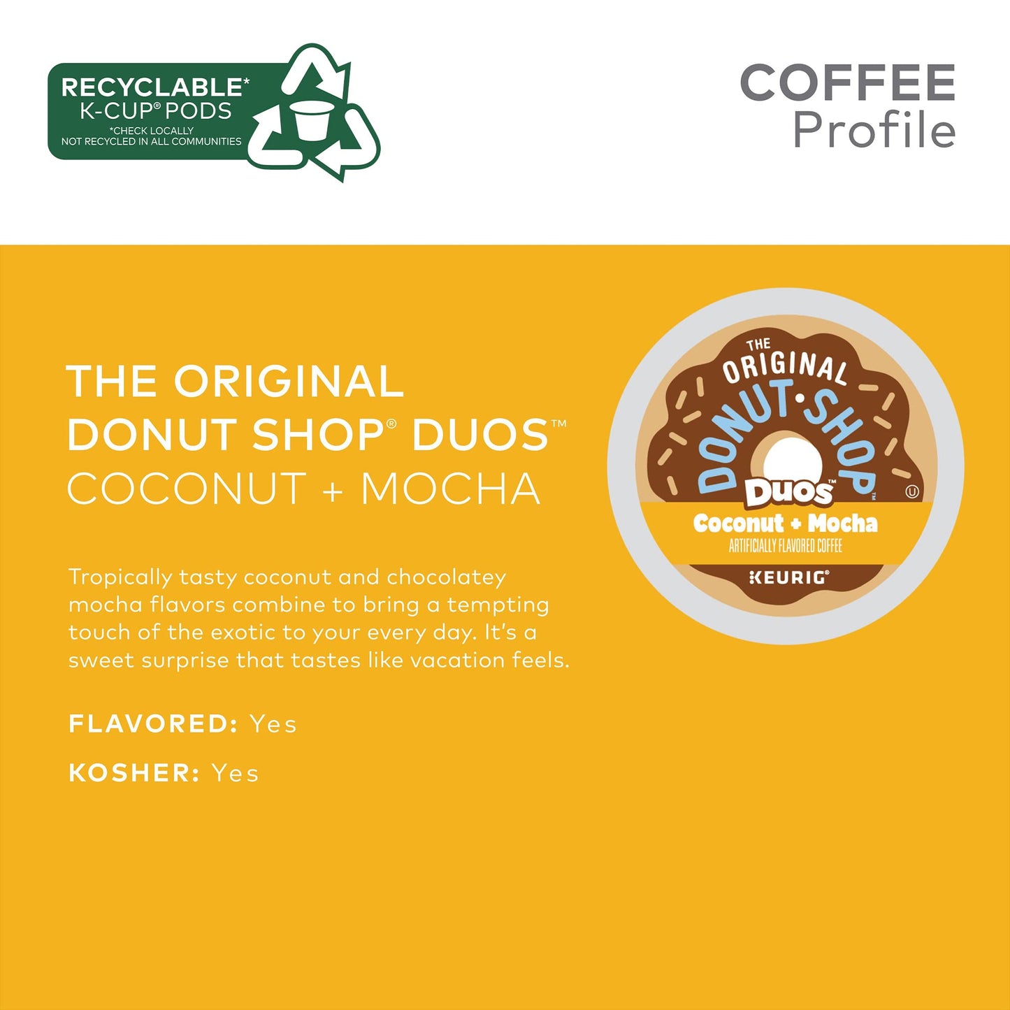 The Original Donut Shop Duos Coconut + Mocha Keurig Single-Serve K-Cup Pods, Medium Roast Coffee, 72 Count