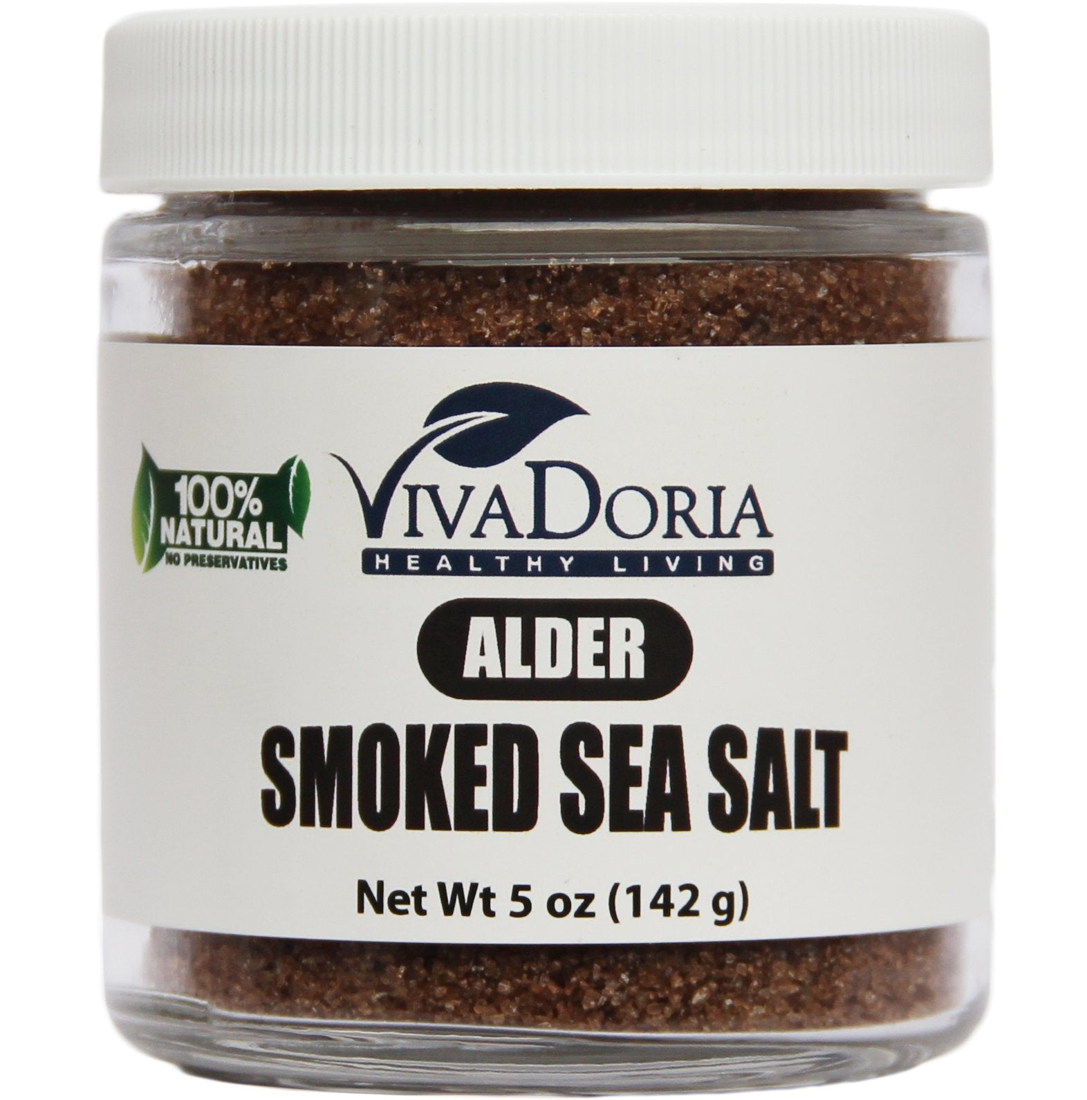 Viva Doria Alder Smoked Sea Salt, Fine Grain, 5 Oz Glass Jar, Alderwood Flavor