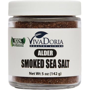 Viva Doria Alder Smoked Sea Salt, Fine Grain, 5 Oz Glass Jar, Alderwood Flavor