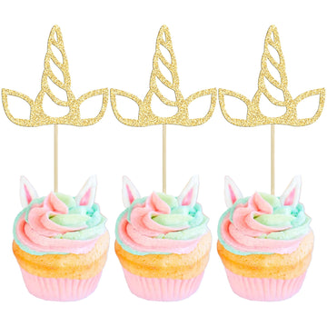 Gyufise 24Pcs Unic Horn Cupcake Toppers Gold Glitter Unin Cupcake Picks For Unin Theme Baby Shower Birthday Wedding Engagement P