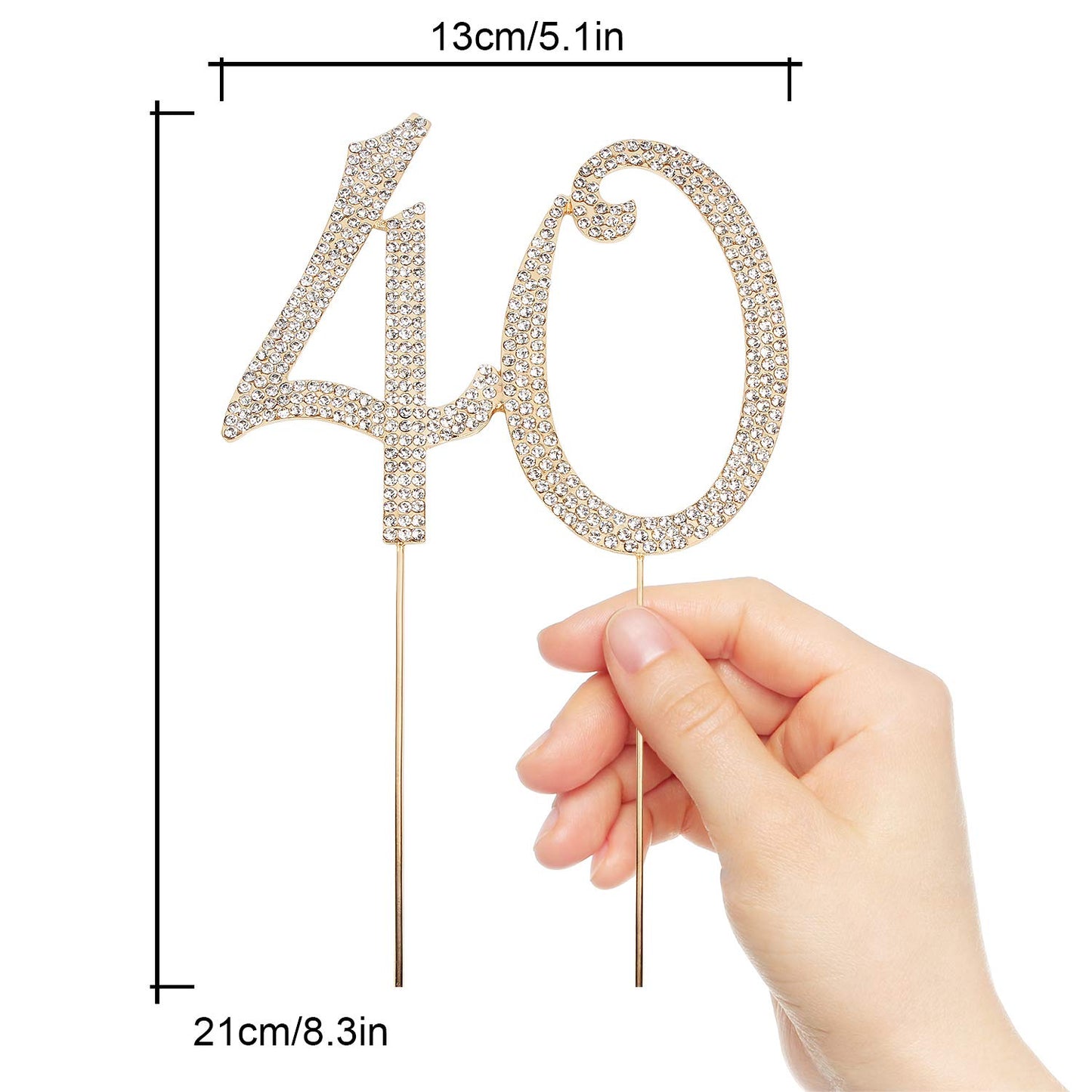 Hatcher Lee Bling Crystal 40th Birthday Cake Topper - Rhinestone Metal Decoration, Gold