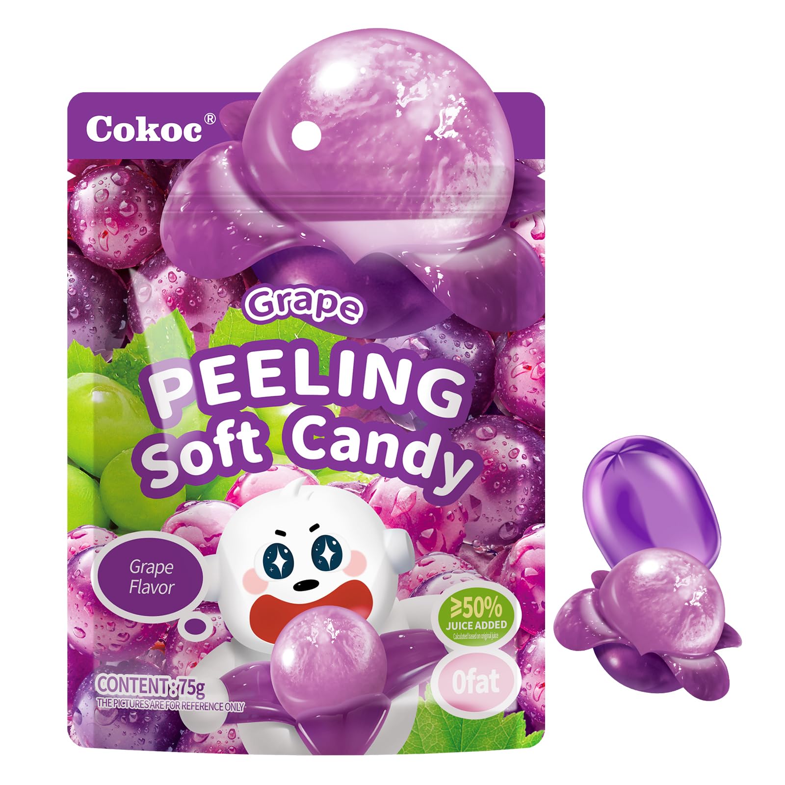Cokoc Peelable Gummies Grape,Peeling Gummies Grape Candy,Individual Packaging 2.64Oz Bag Fruit Peelable Candy(Pack Of 3)