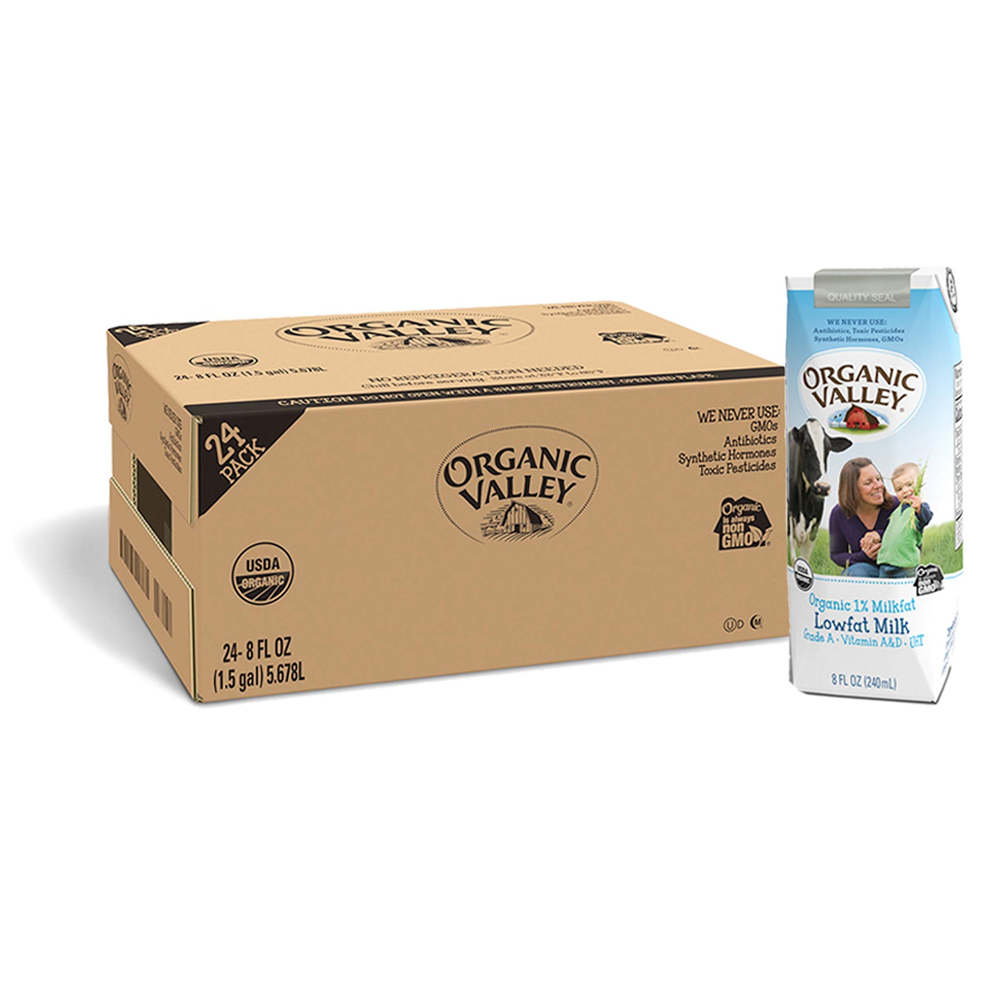 Organic Valley Shelf Stable 1% Milk Boxes, 8 Fl Oz (Pack of 24)