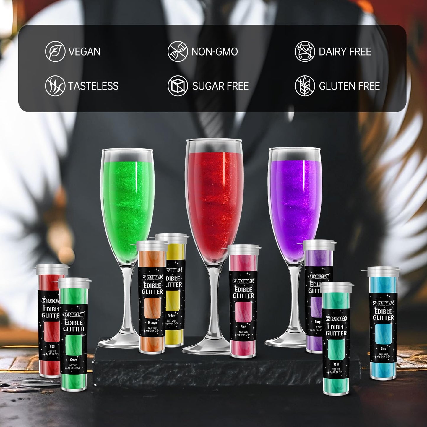 Edible Glitter - Food Grade Luster Dust For Drinks, Wines, Cocktails, 8 Colors Dessert Shimmering Glitter For Cake, Fondant, Cho