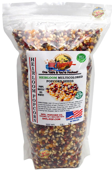 Intl. Popcorn Heirloom Multi-Colored Enhanced Popcorn Kernels • Pesticide-Free, Chemical-Free, Glyphosate-Free • Usa Grown • All Natural, Vegan, Gluten Free, Kosher • Low Calorie High Fiber Snack • Perfect For Movie Night • 1.9Lb