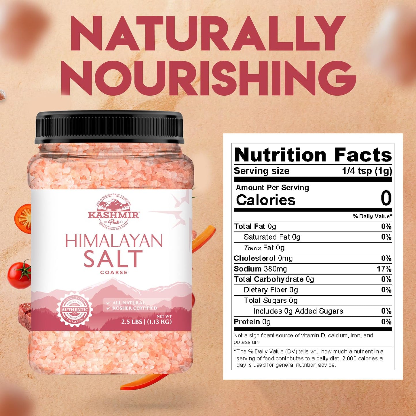 LA SALT CO Kashmir 2.5 Lbs Pink Himalayan Salt Jar, Coarse | 100% Pure, Food Grade with 84 Trace Minerals | Kosher Certified, Ve