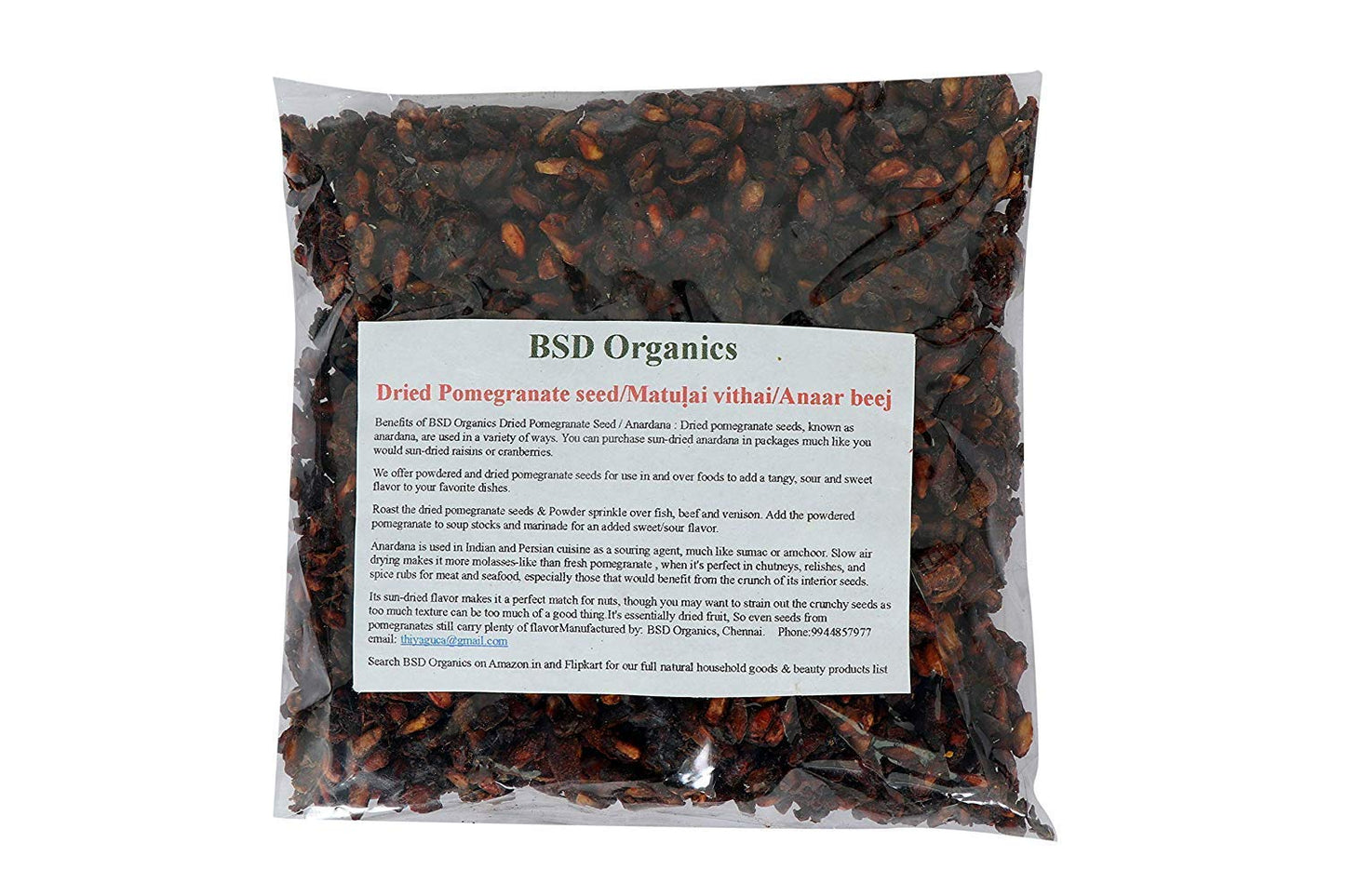 BSD Organics Dried Pomegranate Seed/Matu ai vithai/Anaar Beej/Anardana for Soups, Chutneys, Relishes, and Spice Rubs for Meat, S
