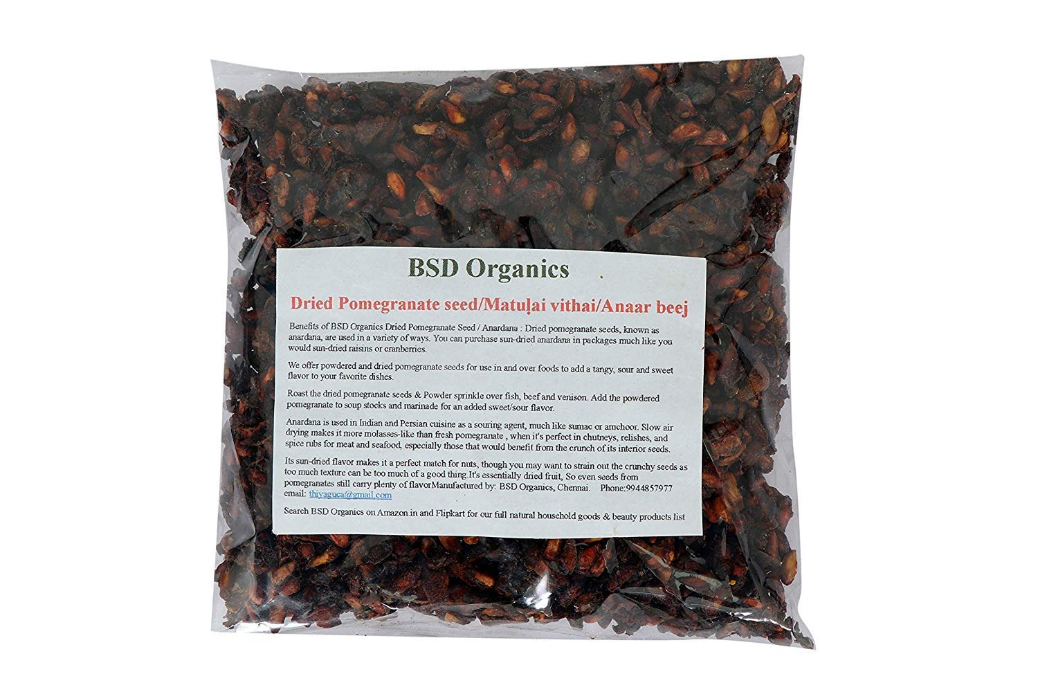 BSD Organics Dried Pomegranate Seed/Matu ai vithai/Anaar Beej/Anardana for Soups, Chutneys, Relishes, and Spice Rubs for Meat, S