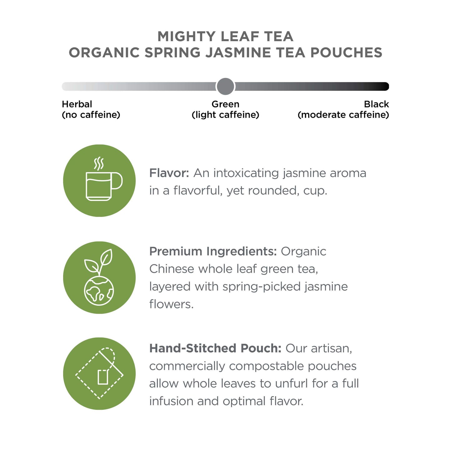 Mighty Leaf Organic Spring Jasmine Tea, Lightly Caffeinated Green Tea, 15 Count (Pack of 3)