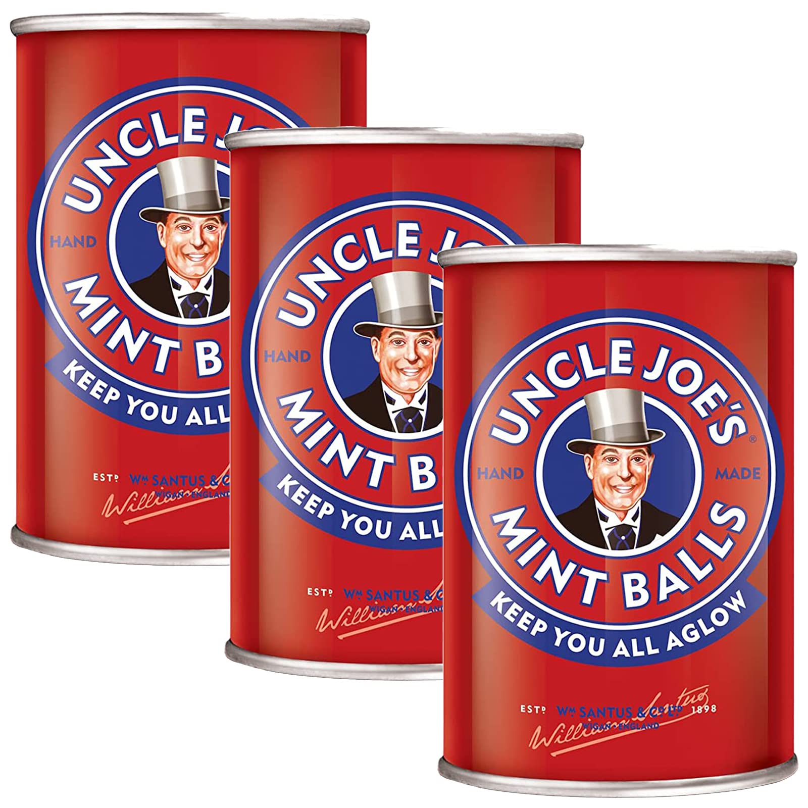 Uncle Joes Mint Balls Tin - Vegan, Gluten Free Peppermint Hard Candy - 4.23 Oz (Pack of 3) - Imported UK Breath Mints
