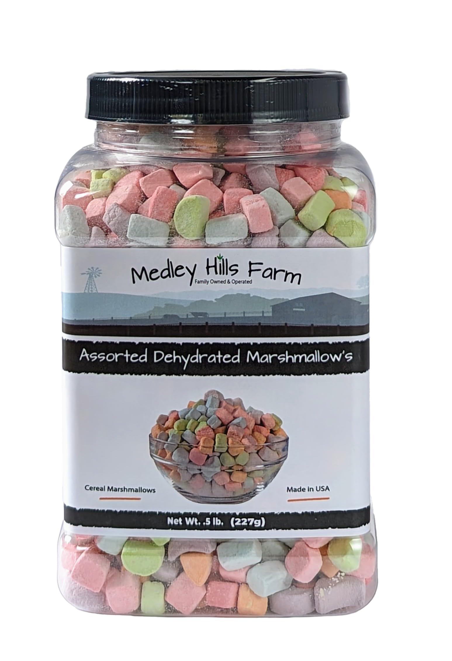 Assorted Dehydrated Marshmallows in Reusable Container by Medley hills farm - dehydrated marshmallow bits - Cereal marshmallows 