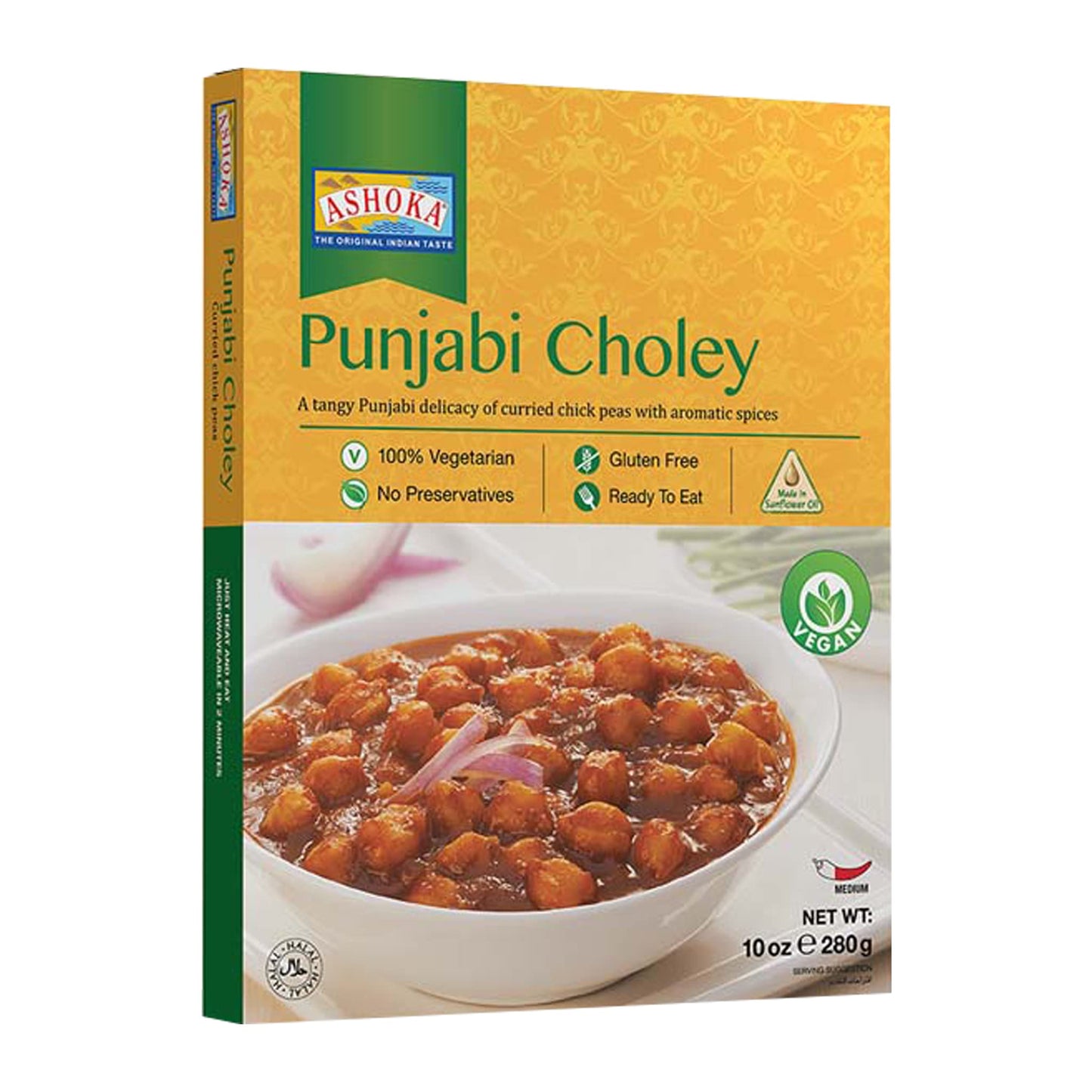 ASHOKA Vegan Savory Chickpeas, Punjabi Choley, Gluten-Free, 10 Ounce, No Preservatives, Kosher Certified, Travel Friendly