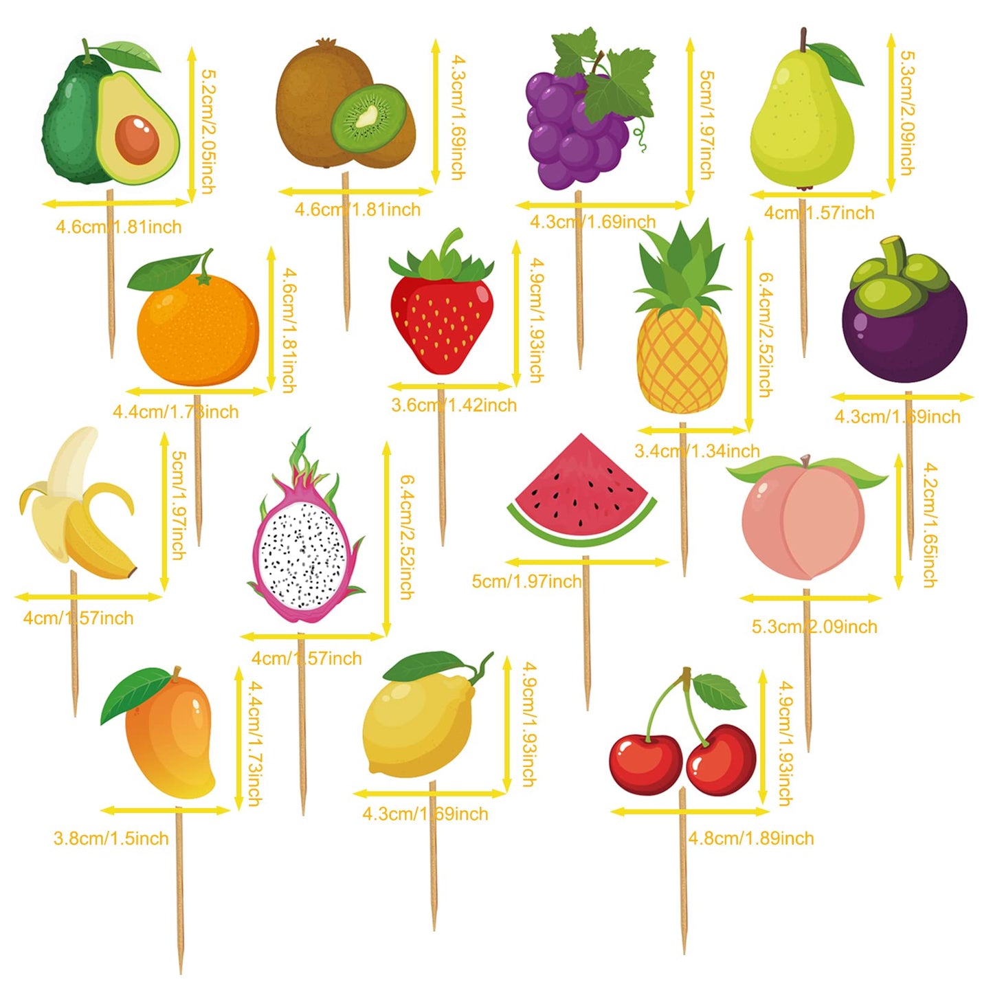 Mulukaya Fruit Cupcake Toppers, 30 Pcs, Paper, Watermelon Lemon G  Banana Strawberry, Model 552, Party Decorations