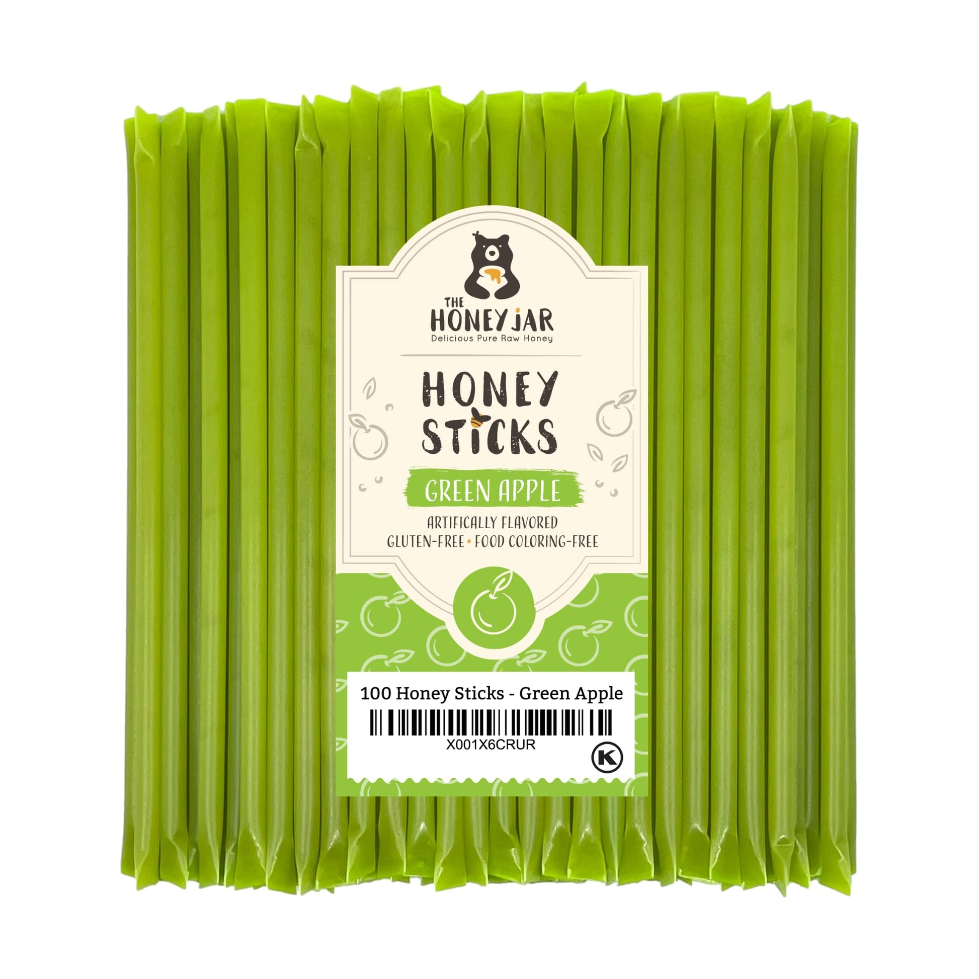 The Honey Jar Green Apple Flavored Honey Sticks - Pure Honey Straws For Tea, Coffee, Or A Healthy Treat - One Teaspoon Of Flavor
