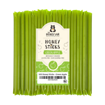 The Honey Jar Green Apple Flavored Honey Sticks - Pure Honey Straws For Tea, Coffee, Or A Healthy Treat - One Teaspoon Of Flavor