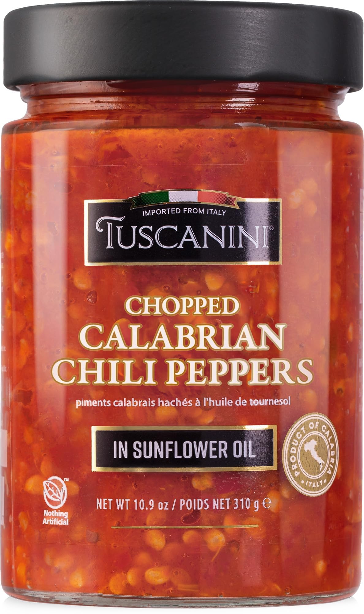 Tuscanini Premium Italian Chopped Calabrian Chili Peppers In Sunflower Oil, 10.9 oz | All Natural | Nothing Artificial | Crushed