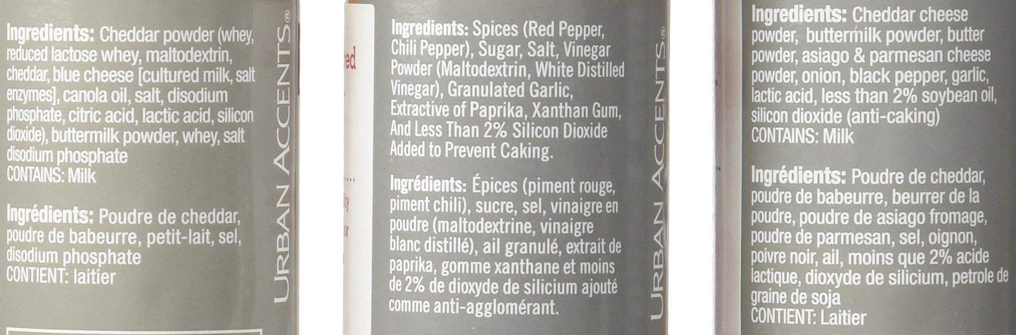 Urban Accents Gluten Free Premium Popcorn Seasoning Variety Pack - Cracked Pepper Asiago, Sizzling Sriracha, White Cheddar