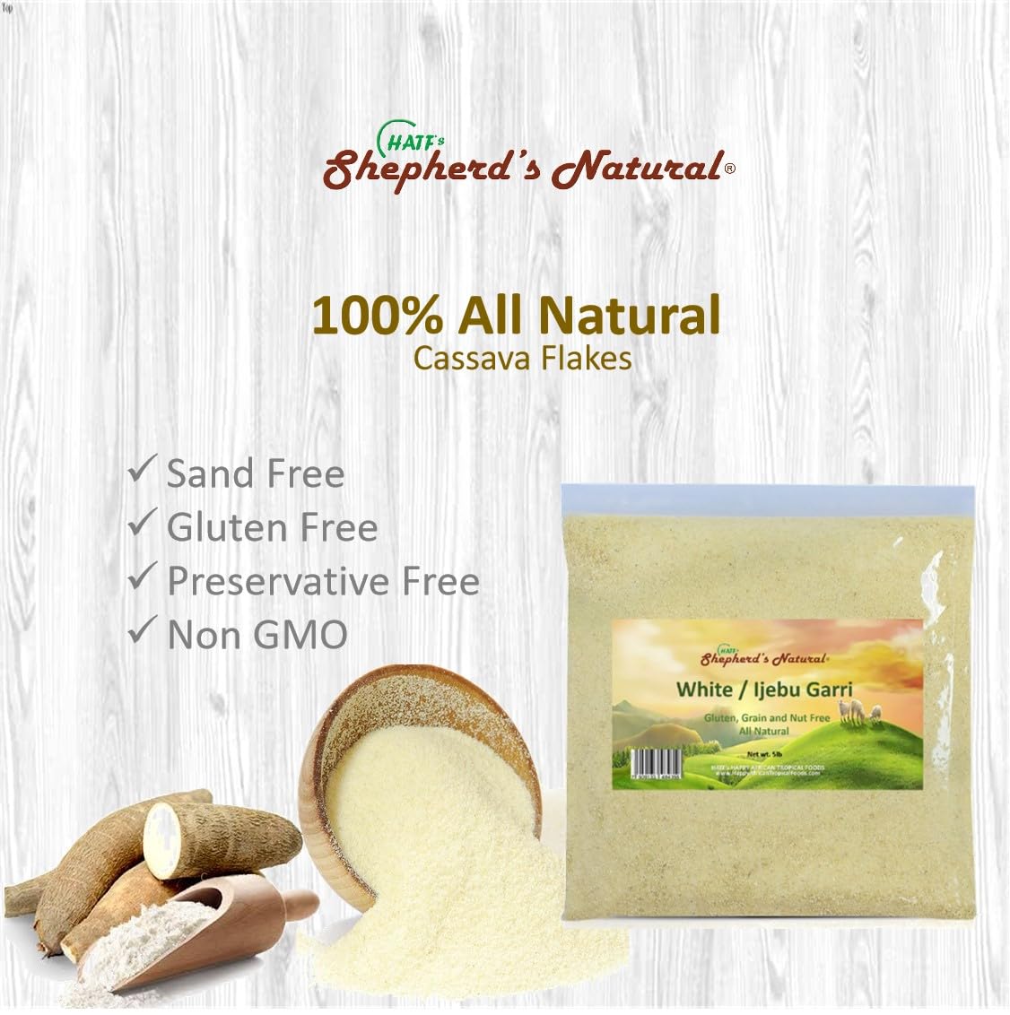 HATFS SHEPHERDS NATURAL Ijebu Garri 5 lb 100% All Natural White 80 Ounce Bag