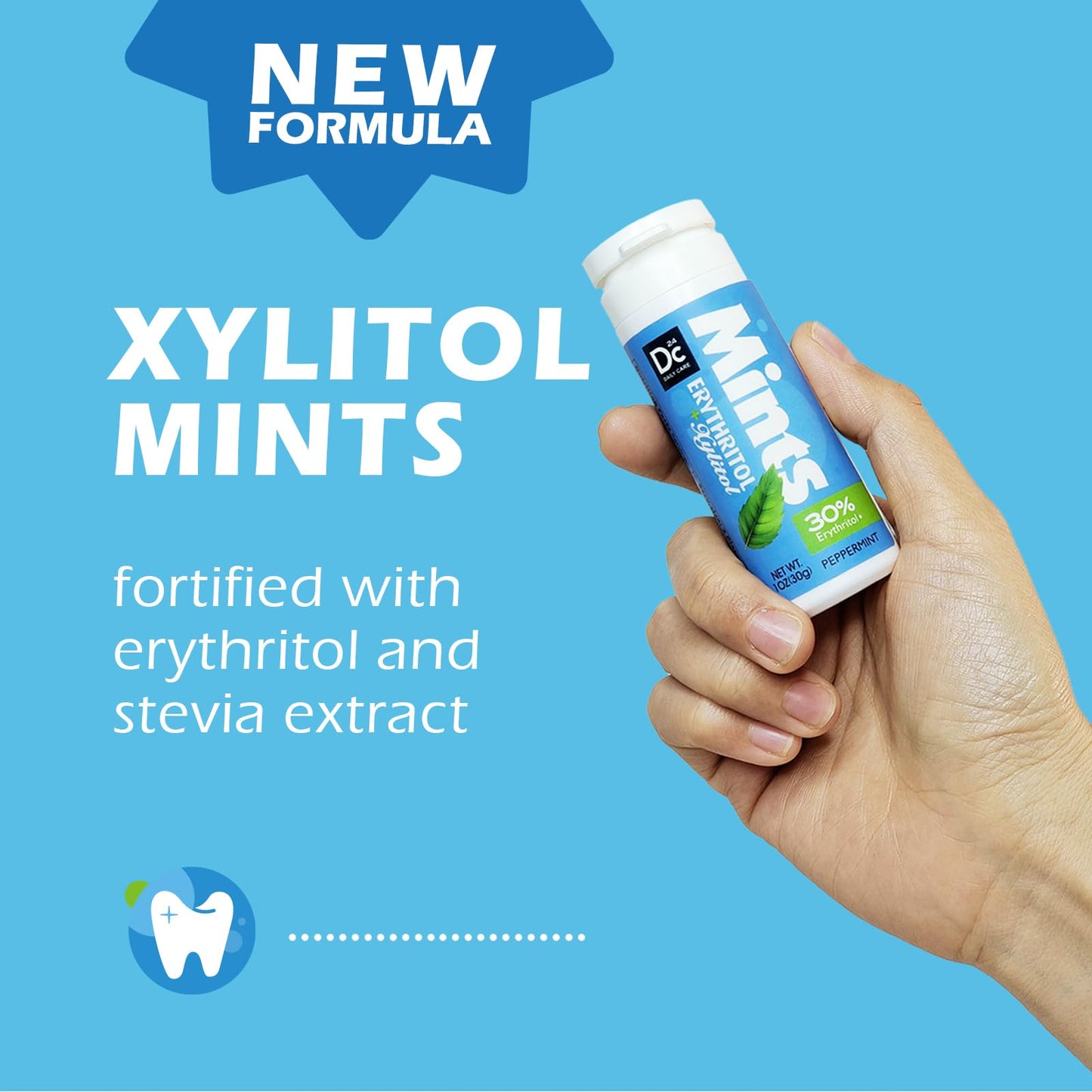 Dc24 Daily Care Xylitol Erythritol Mints, No Aspartame Sugar Free Mints, Low-Calorie, Refresh Breath Mints Keto Peppermint 30 Pi