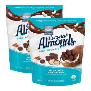 Edward Marc Chocolatier Coconut Almonds with Dark Chocolate, 2-Pack, 32oz, Coconut Dark Chocolate