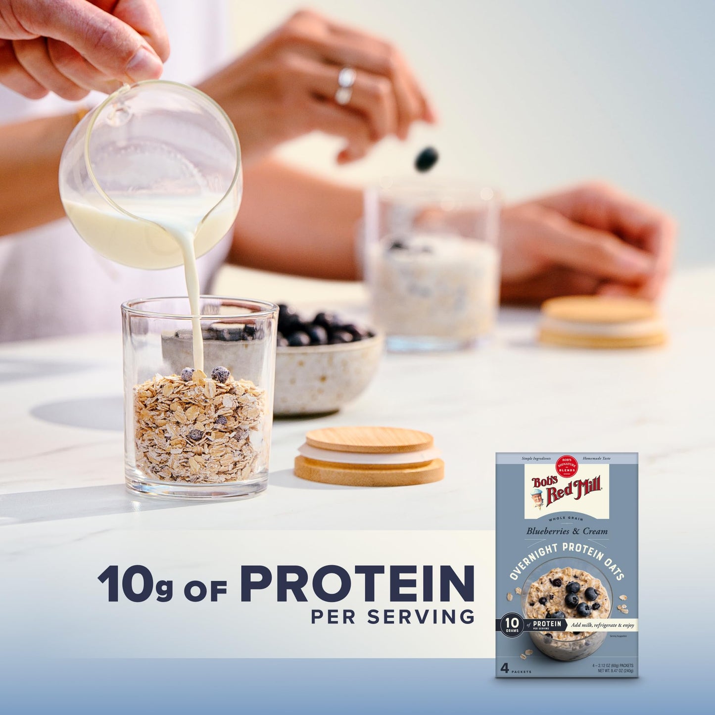 Bob s Red Mill Overnight Protein Oats, Blueberries & Cream, 16 Packets Total, Non-GMO, Gluten Free, Whole Grain