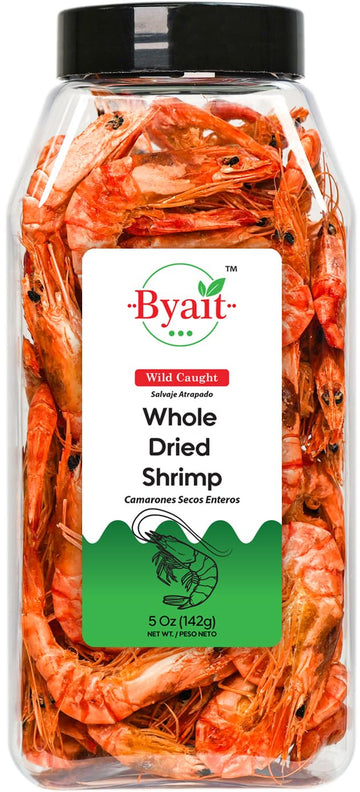 Byait Whole Dried Shrimp 5 Oz, Approx. 95 Pieces, Jumbo Dehydrated & Wild-Caught Shrimp for Snacks, Salads, Soups, Cooking & Ram