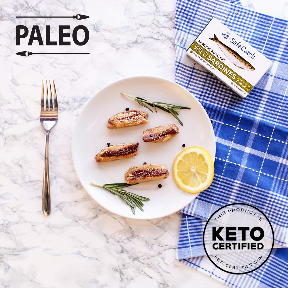 Safe Catch Wild Sardines in Extra Virgin Olive Oil Wild-Caught Skinless Boneless Sardine Fillets Lowest Mercury Limit, Keto Food