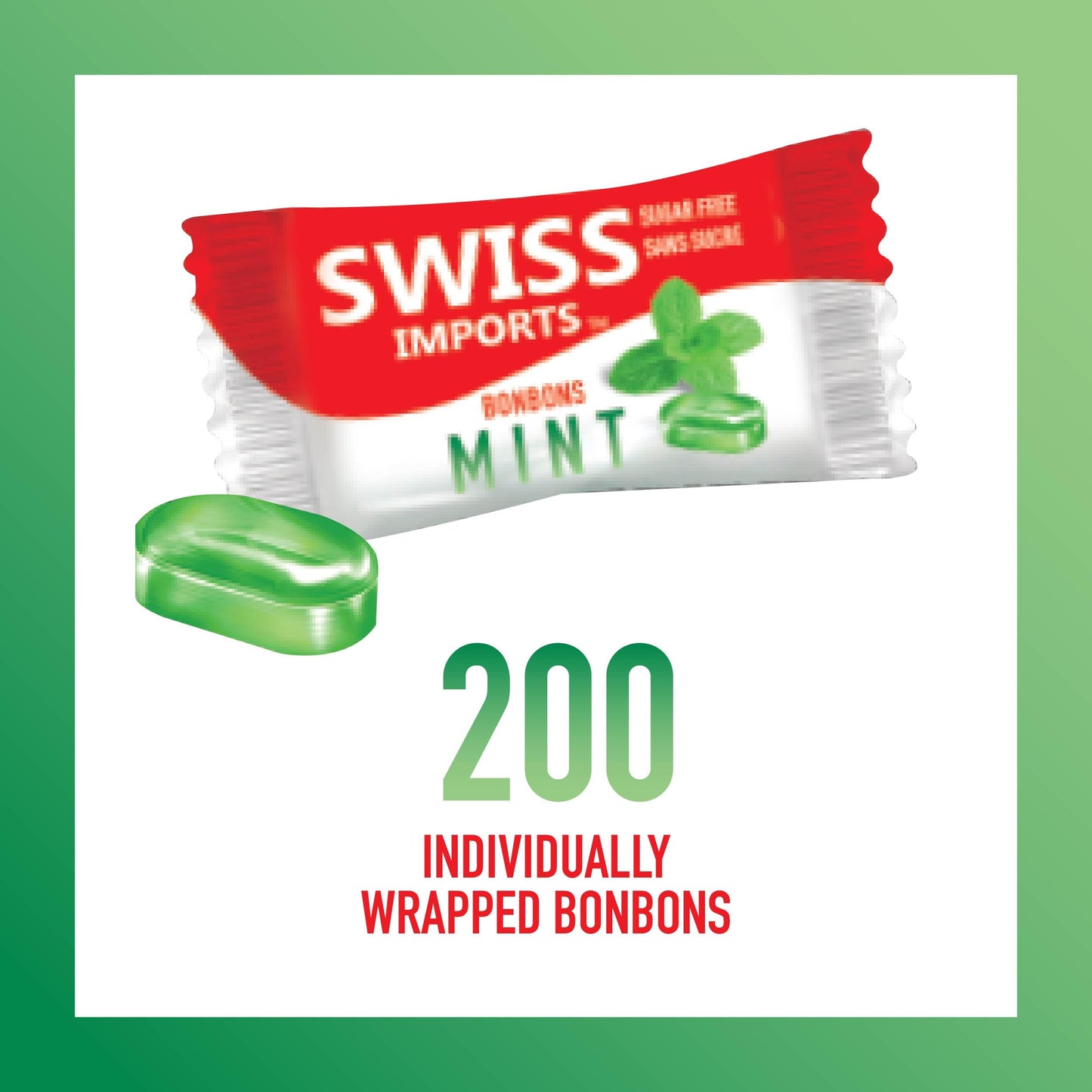 Swiss Imports Sugar Free Bonbons Hard Candy Drops, Mint, 200 Individually Wrapped Pieces, 500G/17.6Oz