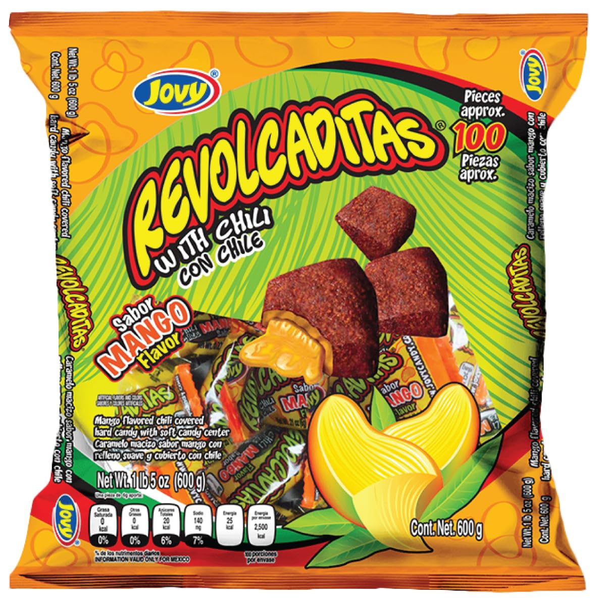 Jovy Revolcaditas Mango Flavor With Chili | Mexican Candy | 100 Piece Bag