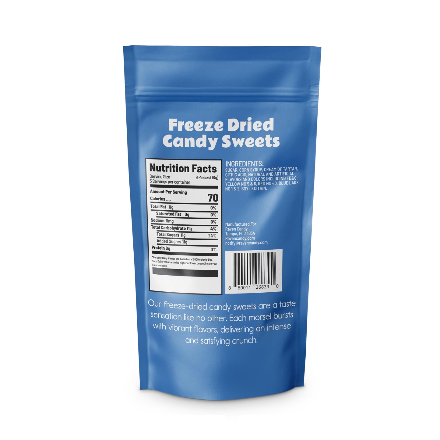 Raven Candy Blue Raspberry Blasts Freeze Dried Candy 1.5 oz | Crunchy & Zesty | Perfect for On-The-Go Snacking | Light & Airy Sw
