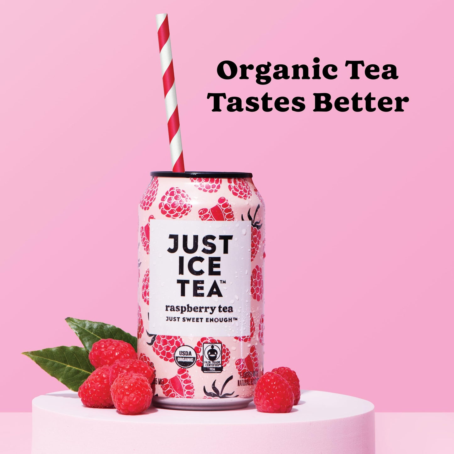Just Ice Tea, Raspberry Flavored Black Iced Tea, 12-Pack (12Oz Cans), Usda Certified Organic, Low Calorie, No Artificial Sweeten