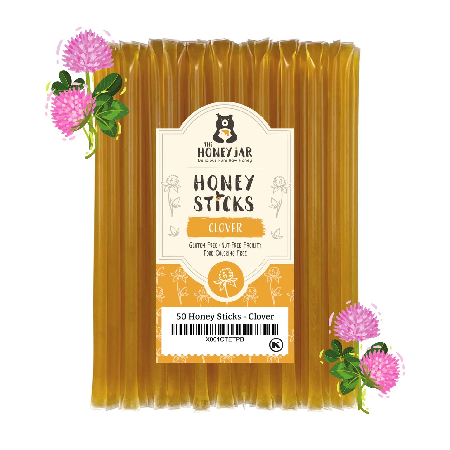 The Honey Jar Raw Honey Sticks - Pure Honey Straws for Tea & Coffee - 50 Count