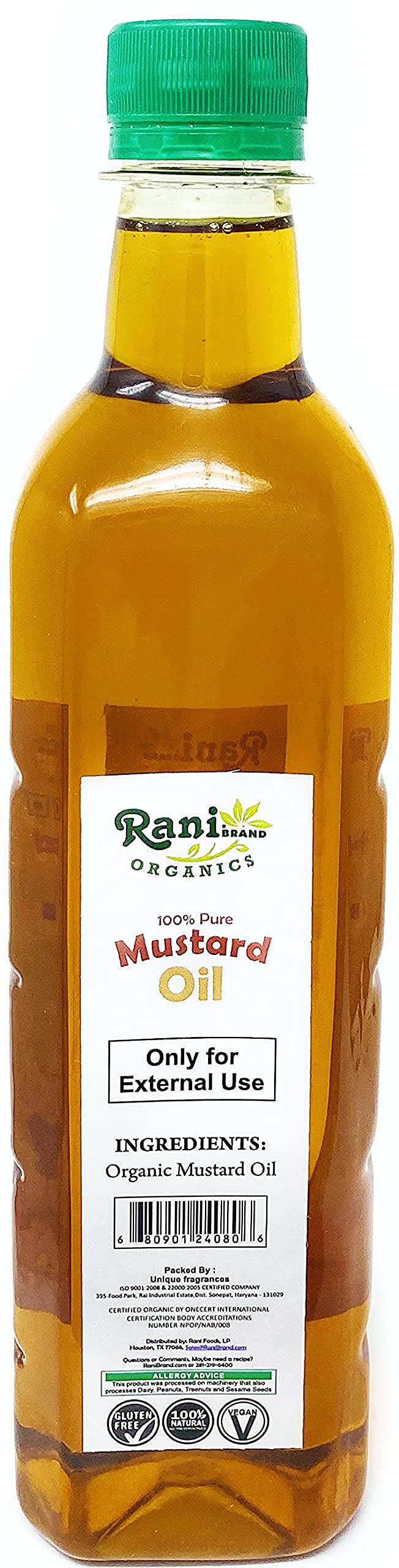 Rani Organic Mustard Oil (Cold Pressed) 16.9Oz (500Ml) ~ 100% Natural | Vegan | Gluten Free | Non-Gmo | Indian Origin
