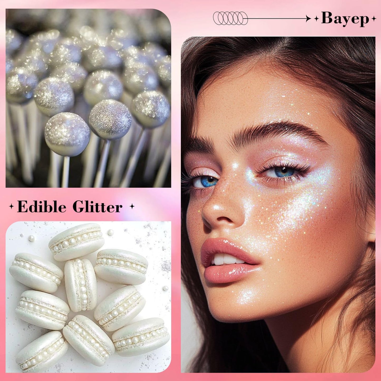 Bayep Shimmer White Edible Glitter for Drinks, 30g Luster Dust for Cake and Party Supplies