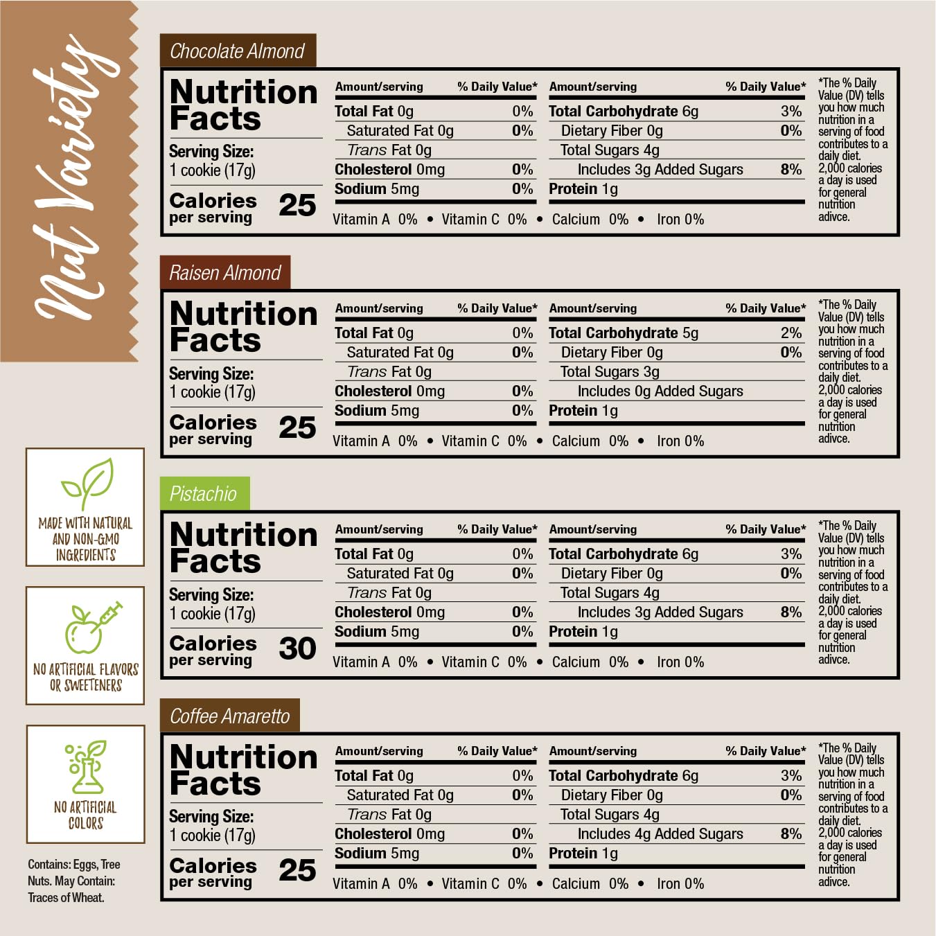 Dijas Natural Foods Crunchy Biscotti Cookies, Variety Pack, All Natural, 5 oz (Pack of 4), Nut Variety