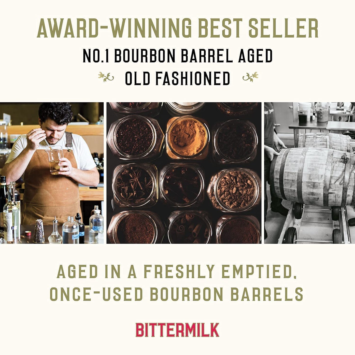 Bittermilk Old Fashioned Cocktail Mix - spirit-inspired flavor Barrel Aged - 5 Count Single Serve Set