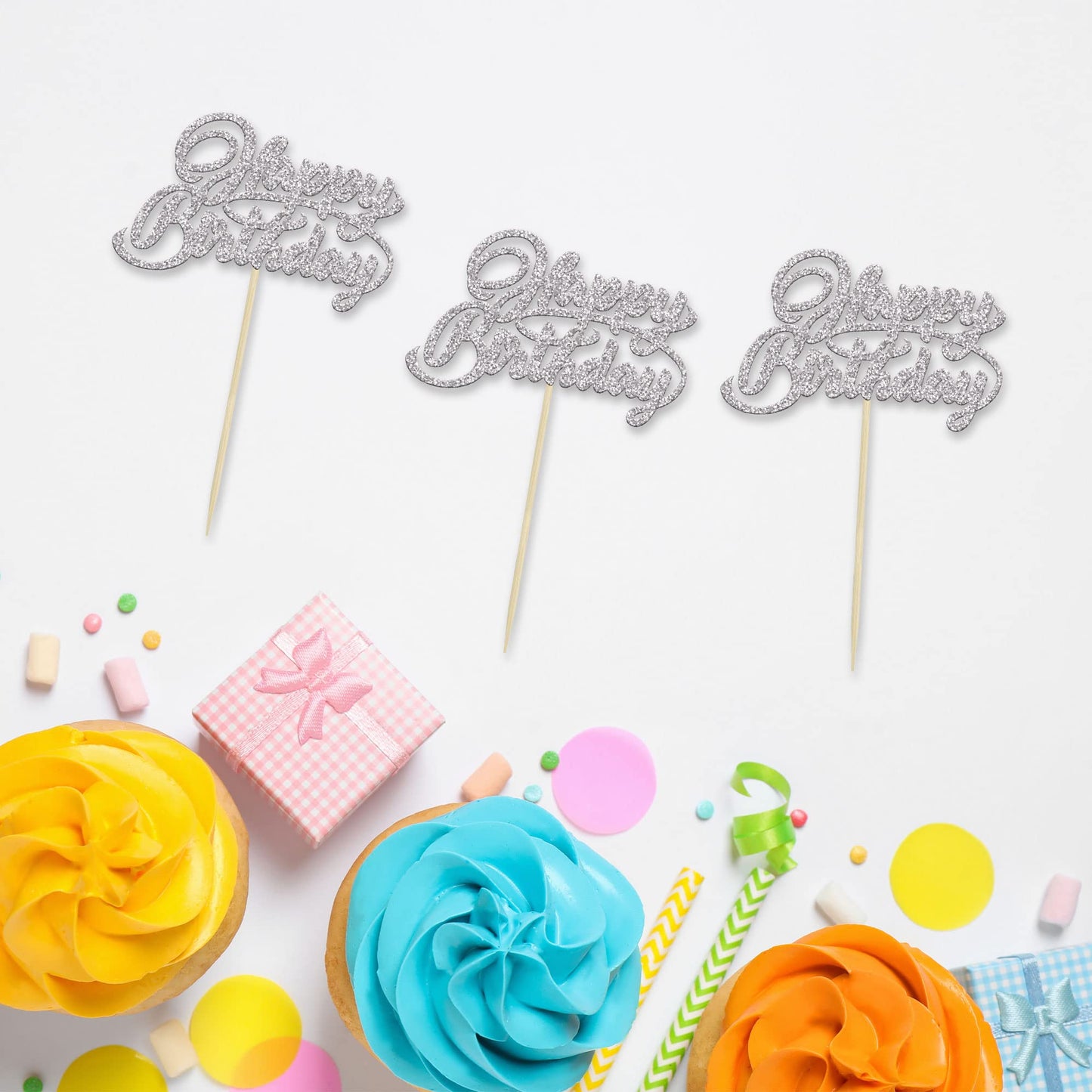 24 Pack Happy Birthday Cupcake Toppers Glitter Birthday Cupcake Food Picks For Celebrating Happy Birthday Party Cake Decorations