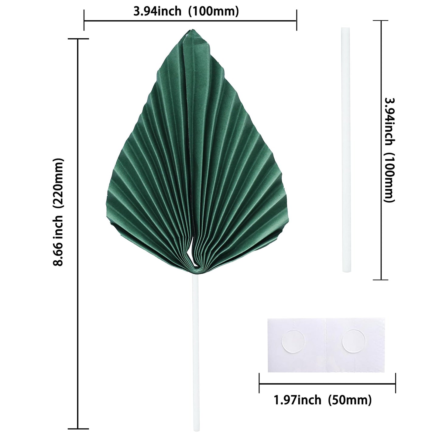 Gyufise 6Pcs Paper Palm Fan Cake Toppers, Green, W 4.7 x H 5.1 inches, Model ZN0680-6, Perfect for Birthday and