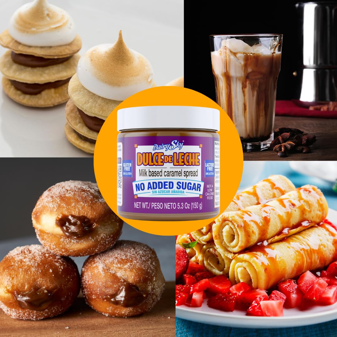 Dairysky Dulce De Leche No Added Sugar - 5.3 Oz Made With Real Milk,Erythritol & Stevia, Gluten-Free - Milk Based Caramel - Perf