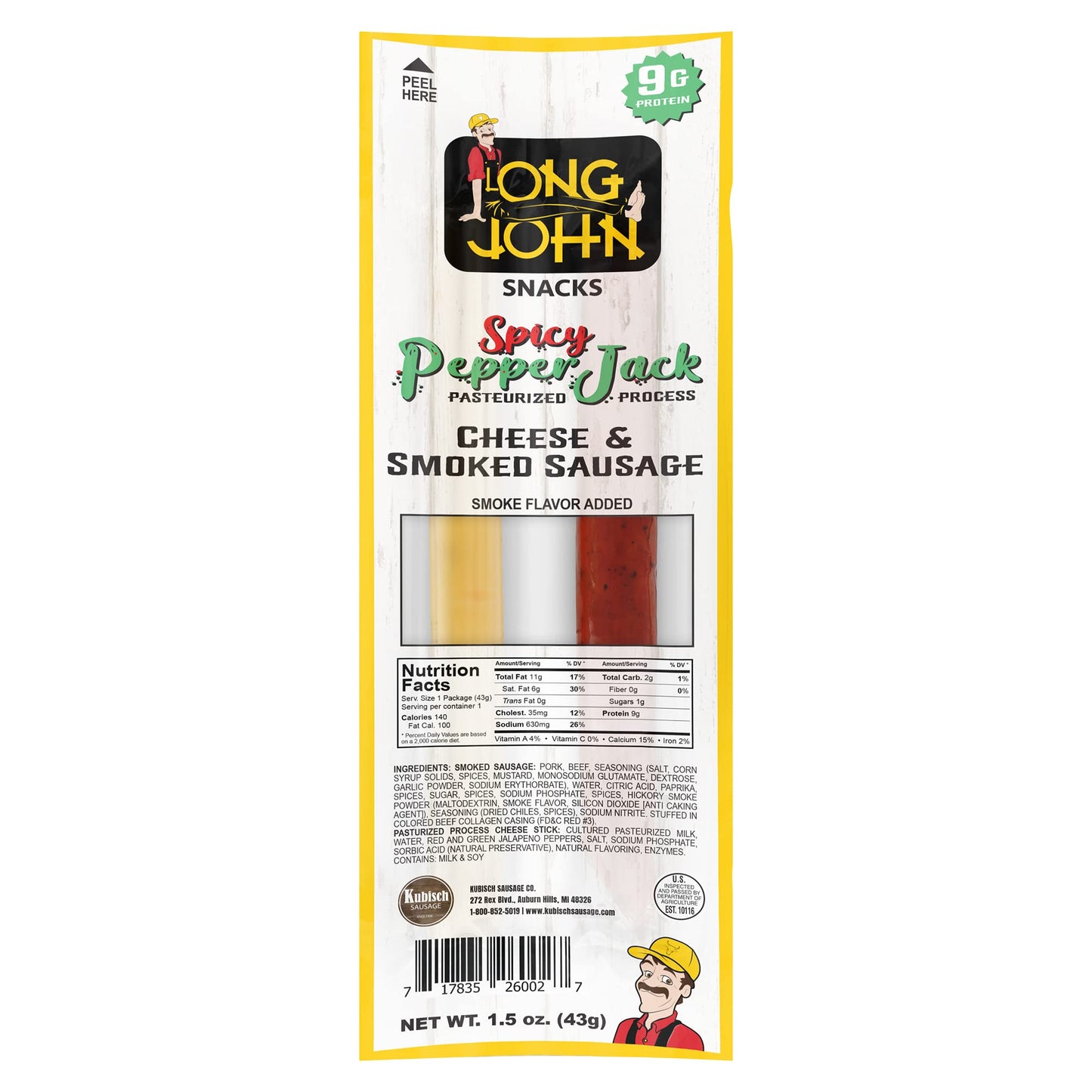 Long John Snacks Meat and Cheese Sticks - Spicy Smoked Sausage & Pepper Jack Cheese - High Protein, Low Carb - 12 Pack, 1.5 oz