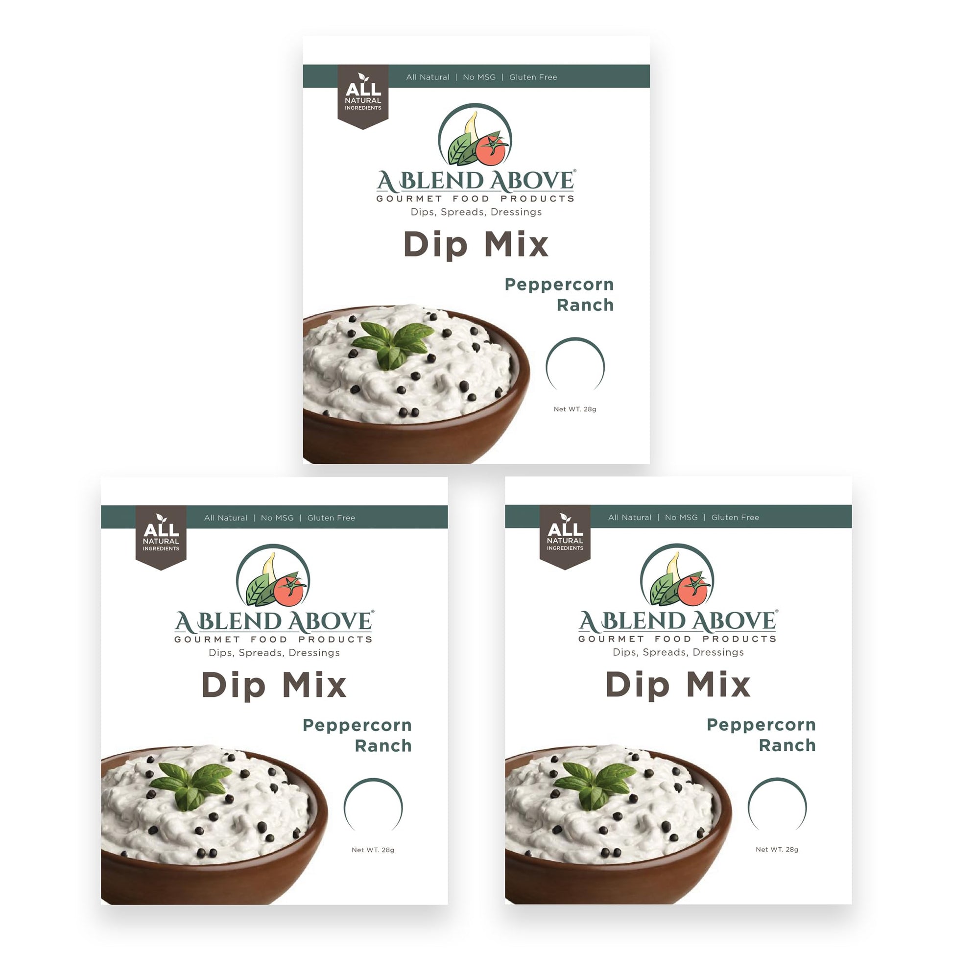 A Blend Above Peppercorn Ranch Dip Mix, Gluten-Free, No MSG, 3 Pack, Easy to Make, 1oz Each