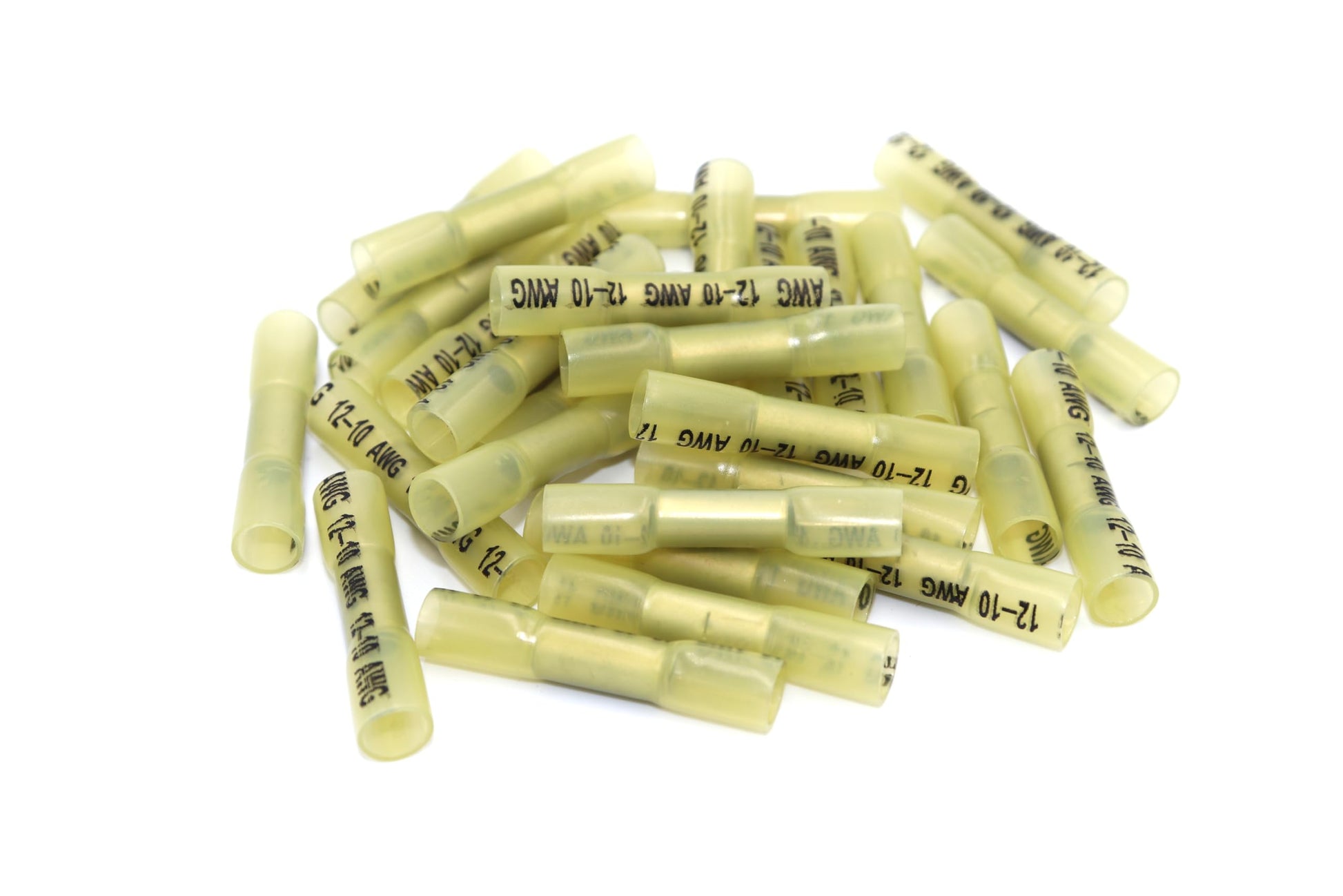 FAGEGFA 50PCS 12-10 AWG Yellow Heat Shrink Butt Connectors Waterproof Insulated Crimp Butt Splice Electrical Connectors