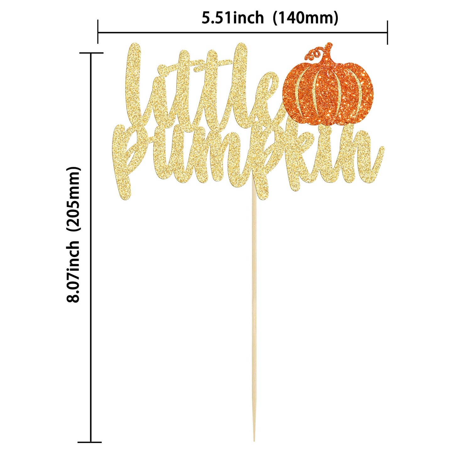 Gyufise Pumpkin Cake Topper, Gold Glitter, Fall Birthday Halloween Decoration, Model UKZN0170, Orange